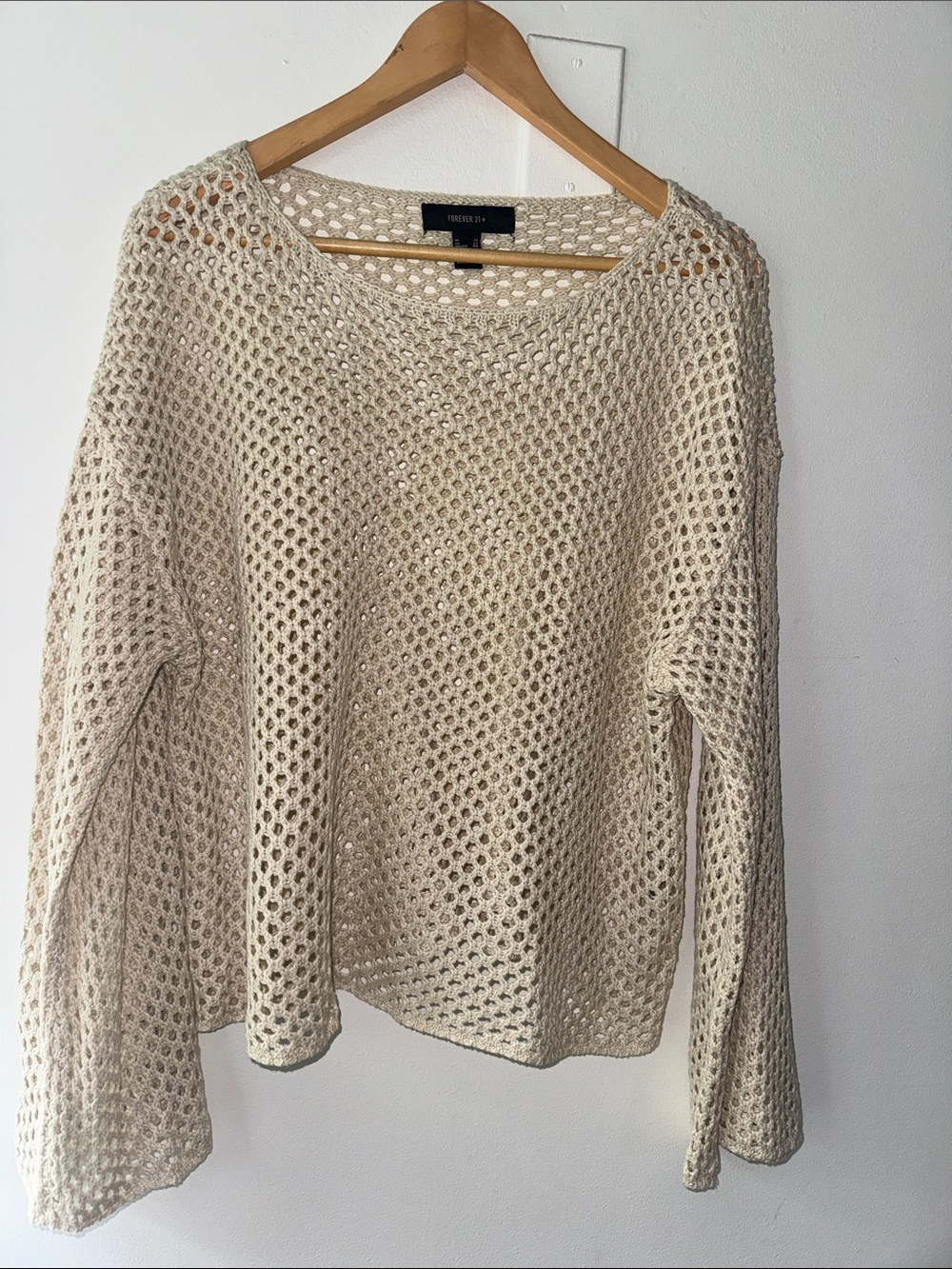 Forever 21 Open Knit Scoop Neck Sweater in Cream